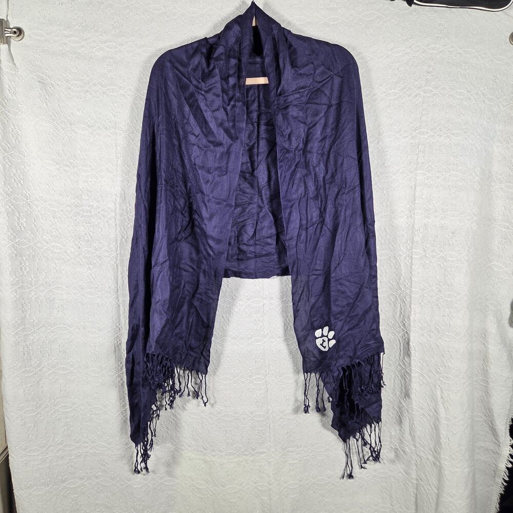 Pashmina Purple Scarf Shawl Fringe Wrap Soft Lightweight Paw Print Logo Wrap